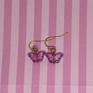 Handmade Pink Butterfly Dangle Earrings Gold Hook Y2K Fairycore